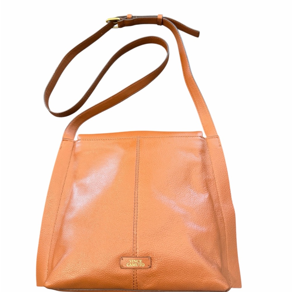 Vince Camuto Leather Crossbody Bag Medium Cognac Gold Hardware Shoulder Purse - Picture 6 of 9